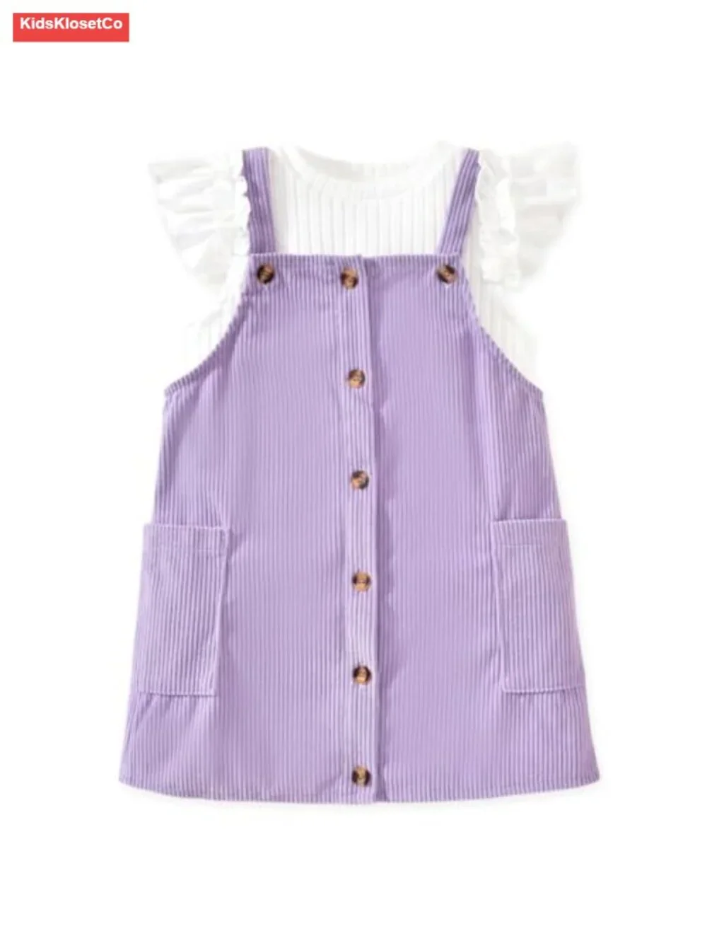 Toddler Girl Butterfly Sleeve Tee Corduroy Overalls Dress Set 2-Piece